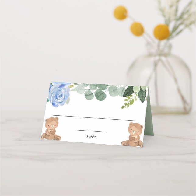 Carte De Placement Nounours twin bleu verdure fleurie (Devant)