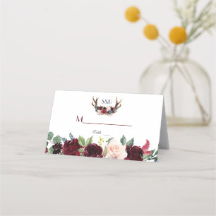 Carte De Placement Numéro de table Boho Merlot Navy Blue Floral Antle