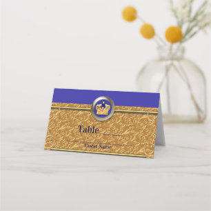 Carte De Placement Numéro de table de fête couronne bleu royal et or