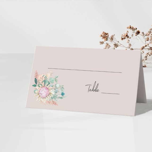 Carte De Placement Numéro de table de mariage aux pampas Protéa Eucal (Créateur téléchargé)