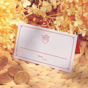 Carte De Placement Numéro de table de mariage avec Cupidon dessiné à