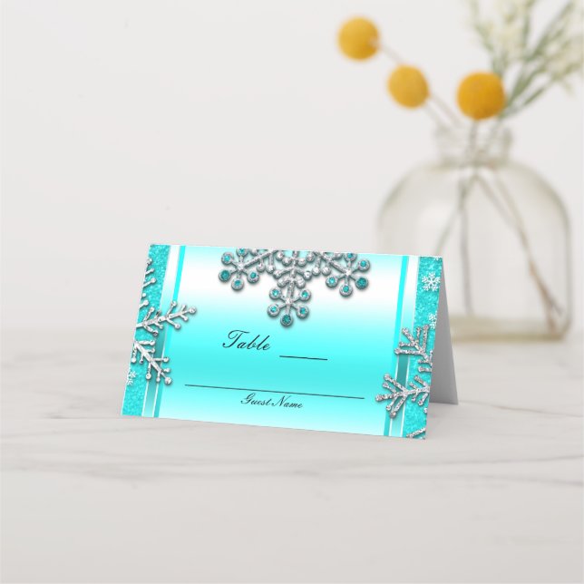 Carte De Placement Numéro de table Teal Glitter Glam Winter Wonderlan (Dos)