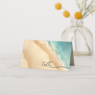 Carte De Placement Ocean Beach Bleu Aquarelle élégant ABLE
