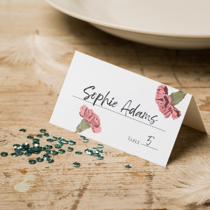 Carte De Placement Oeillets roses Luxe Moderne Floral Mariage