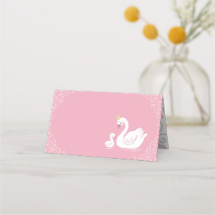 Carte De Placement Oiseau Baby shower cygne avec thème Couronne rose