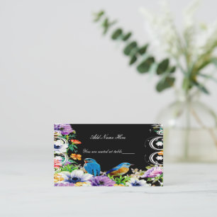 Carte De Placement Oiseaux Bleus Colorés Et Table Florale Botanique