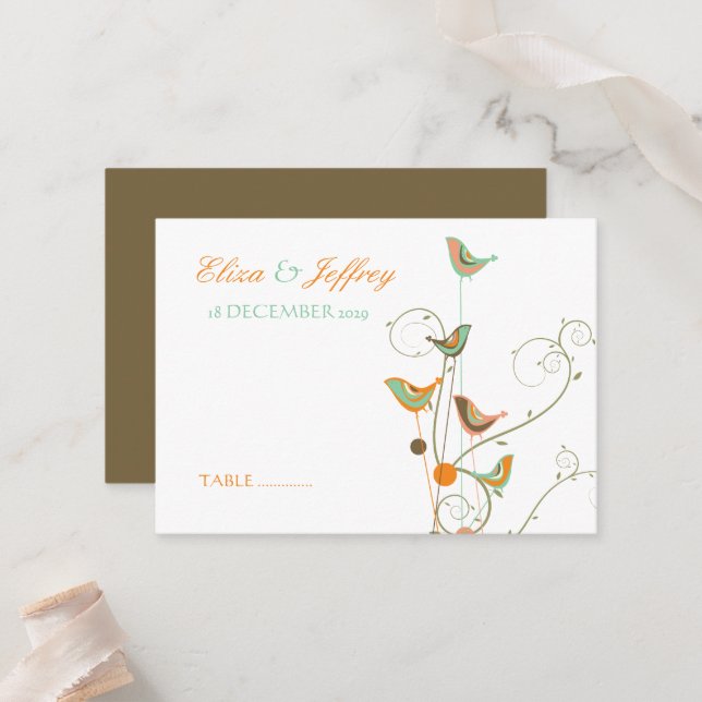 Carte De Placement Oiseaux d'été colorés et torrents Mariage lunaire (Devant/Arrière en situation)