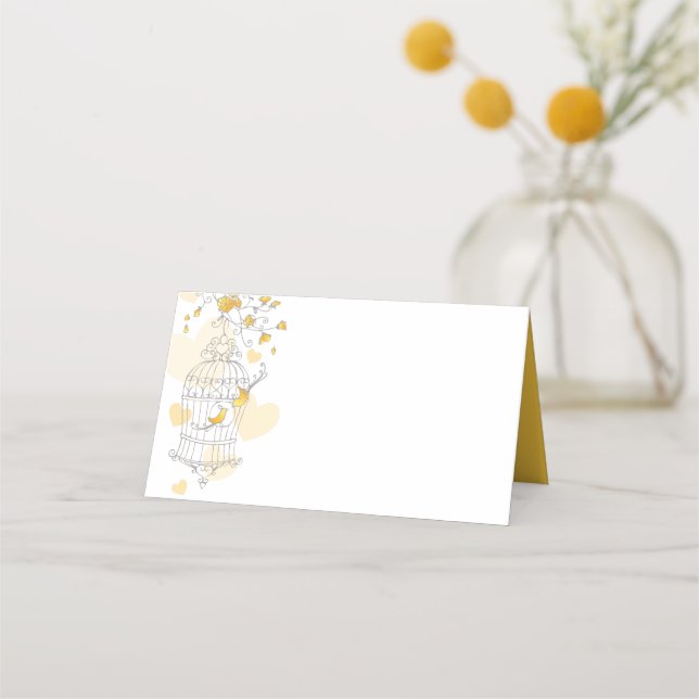 Carte De Placement Oiseaux jaunes en cage ouverte carte d'invité (Dos)