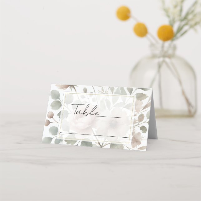 Carte De Placement Olive et Mariage floral rose pâle (Devant)