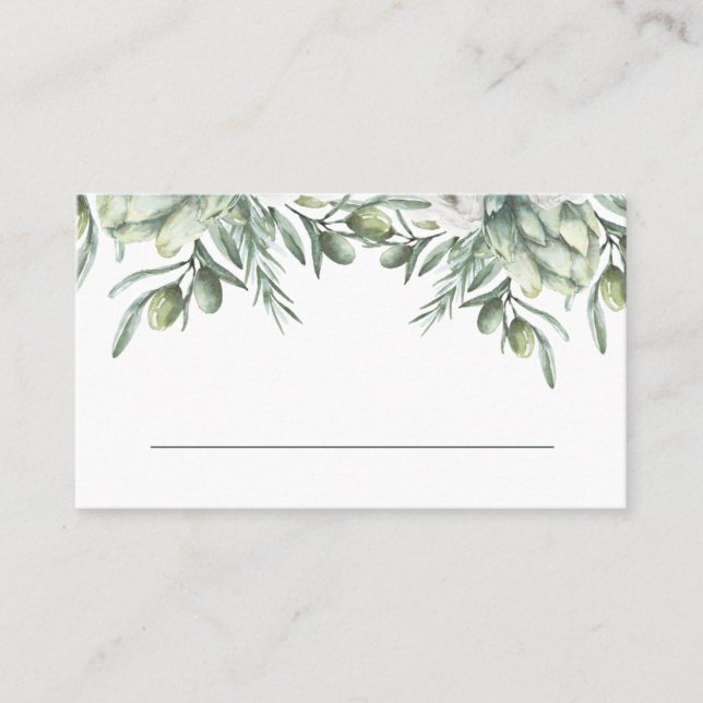 Carte De Placement Olives aquarelles. Élégant mariage italien floral (Devant)