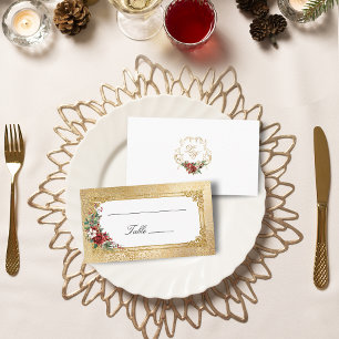 Carte De Placement Opulence dorée Noël Mariage floral