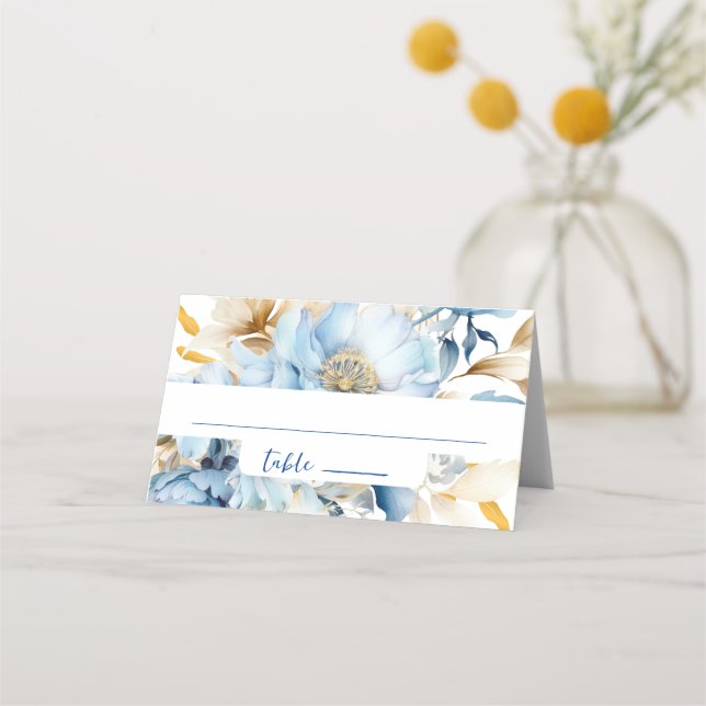 Carte De Placement Or floral bleu poussiéreux (Devant)