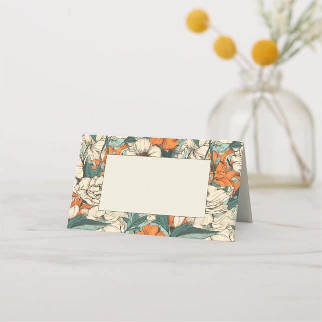 Carte De Placement Orange fleurs nom de l'hôte carte place (Devant)