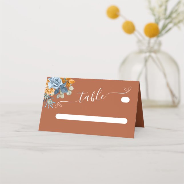 Carte De Placement Orange Terracotta Rustique Navy Mariage de rouille (Devant)