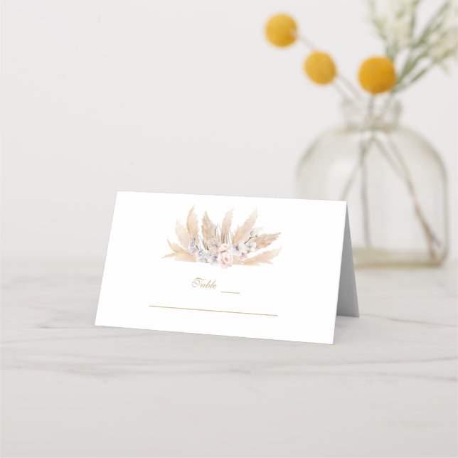 Carte De Placement Orchidée blanche Pampas Mariage en herbe Numéro de (Devant)