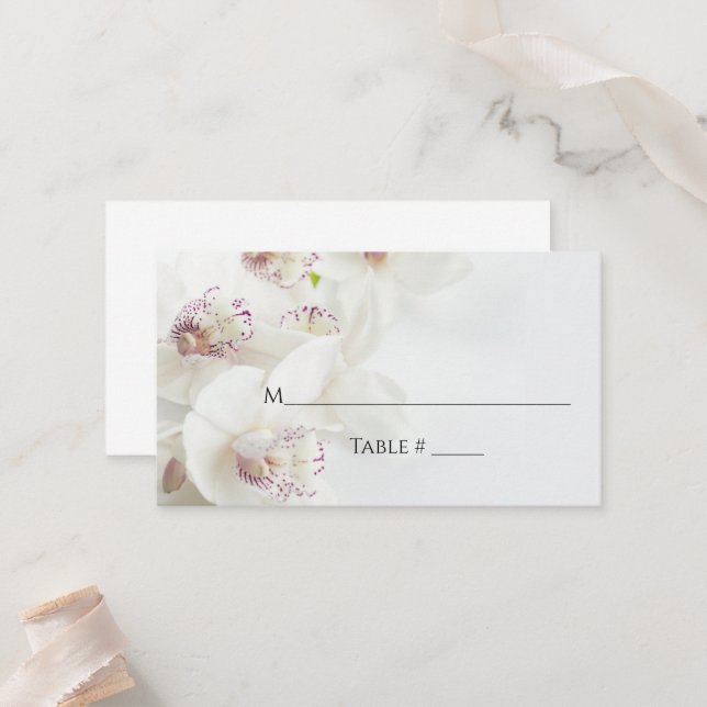 Carte De Placement Orchidées blanches et violettes élégantes | Mariag (Devant/Arrière en situation)