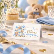 Ours en peluche bleu personnalisé 1er anniversaire