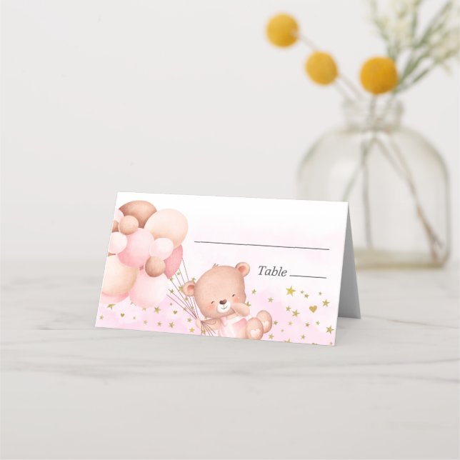 Carte De Placement Ours et nuages en Teddy Rose mou pour bébé fille (Devant)