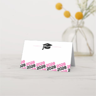 Carte De Placement Pac de graduation rose et noir Étiquette pliant, n