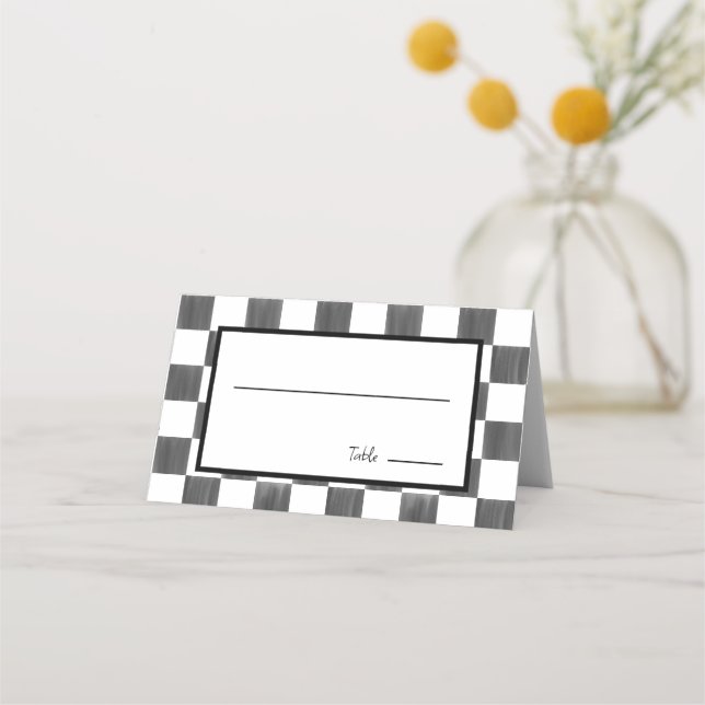 Carte De Placement Painted Black Checkerboard Pattern Wedding (Devant)