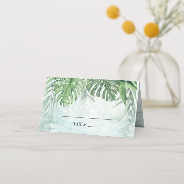 Carte De Placement Palm Tropical Feuille Aquarelle Mariage vert (Devant)