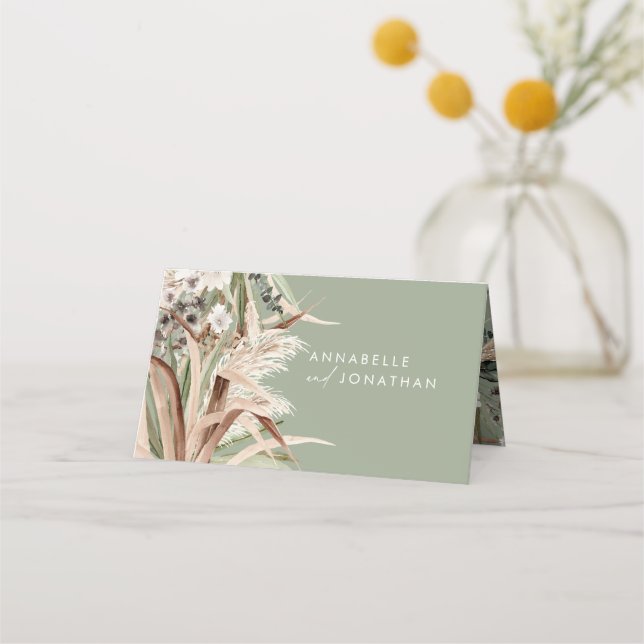 Carte De Placement Pampas eucalyptus sauge vert moderne rustique mari (Dos)