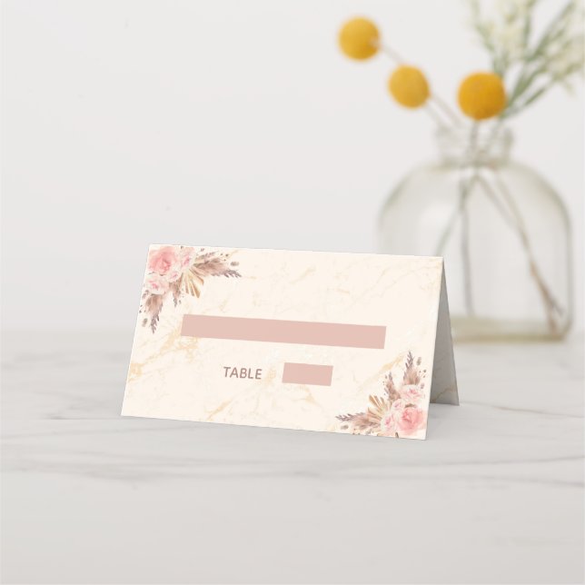 Carte De Placement Pampas herbe flush floraux marbre mariage (Devant)