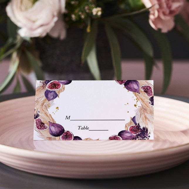 Carte De Placement Pampas moderne & Figues violettes Cadre de beauté (Créateur téléchargé)