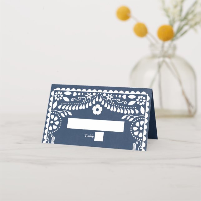 Carte De Placement Papel Picado Boda Mexican Rustic Blue Wedding (Devant)