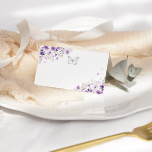 Carte De Placement Papillon fleuri violet argenté
