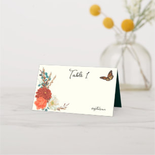 Carte De Placement Papillon monarque automne ivoire floral