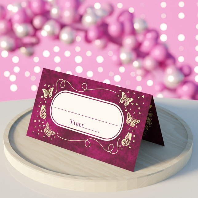 Carte De Placement Papillon Quinceañera 15 Ans Rosé (Girly Pink Gold 15 Years Old Quinceañera Butterfly Place Card)