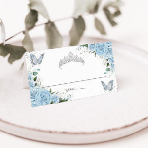 Carte De Placement Papillons bleu ciel Floral Quinceañera XV 16