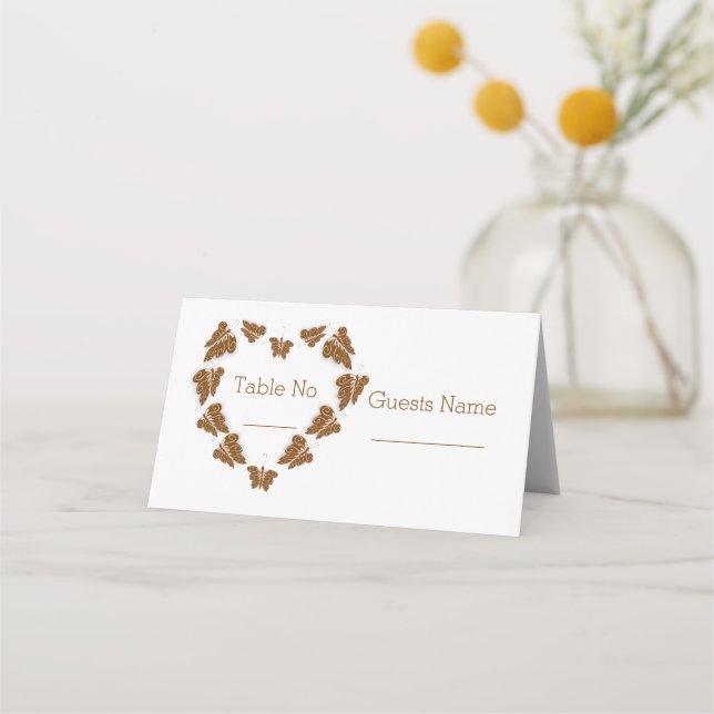 Carte De Placement Papillons couleur chocolat Mariage design (Devant)