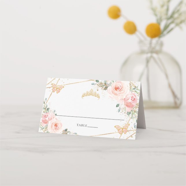 Carte De Placement Papillons Floraux rose pâle Quinceañera Anniversai (Devant)