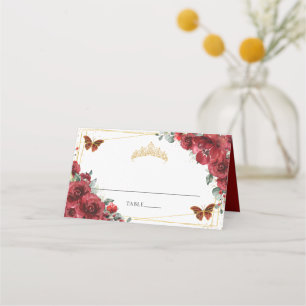 Carte De Placement Papillons floraux rouges Quinceañera 16e anniversa