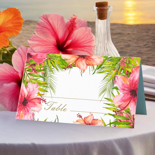 Carte De Placement Paradis de l'île | Palmier et Mariage de fleurs (Créateur téléchargé)