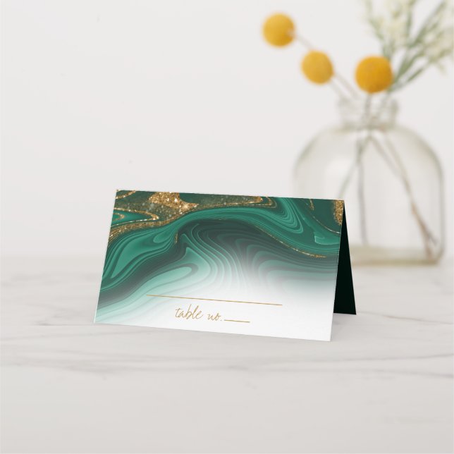 Carte De Placement Parties scintillant Abstraite Strata Mariage Green (Devant)