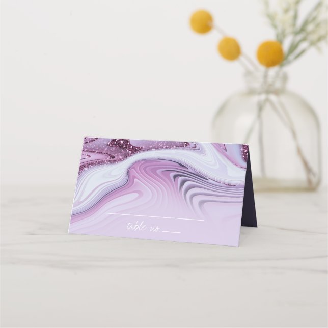 Carte De Placement Parties scintillant Abstraite Strata Mariage Lilac (Devant)
