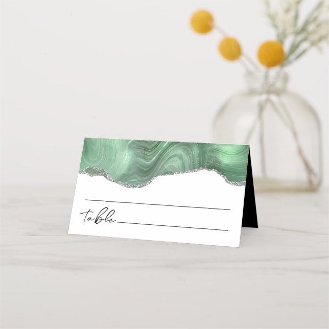 Carte De Placement Parties scintillant argent vert Sage Agate Mariage (Dos)