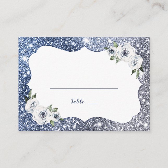 Carte De Placement Parties scintillant bleu argent étincelant et Mari (Devant)