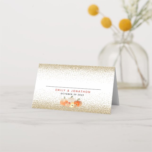 Carte De Placement Parties scintillant citrouille tomber dans l'amour (Devant)