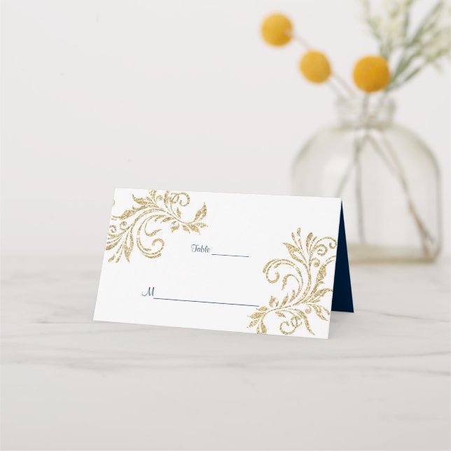 Carte De Placement Parties scintillant d'or, Bleu marine, Personnalis (Devant)