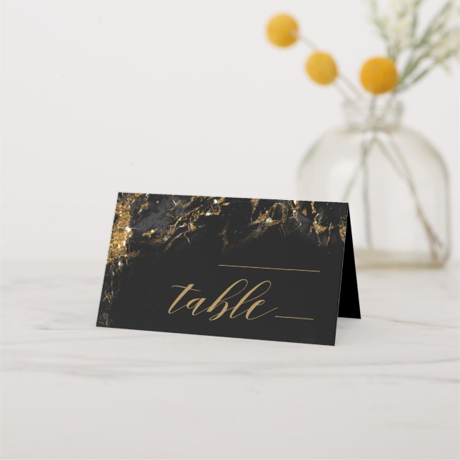 Carte De Placement Parties scintillant en marbre Mariage table Black  (Devant)