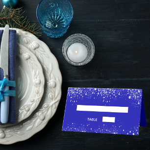 Carte De Placement parties scintillant mariage royal bleu argent scin