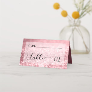 Carte De Placement Parties scintillant or rose Bokeh & Typographie