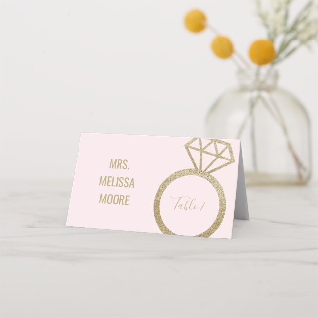 Carte De Placement Parties scintillant rose et Faux Or Fiançailles Ce (Devant)