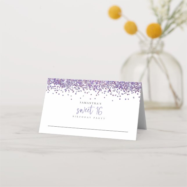 Carte De Placement Parties scintillant violet Script Sweet 16 Anniver (Devant)