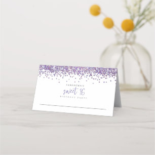 Carte De Placement Parties scintillant violet Script Sweet 16 Anniver