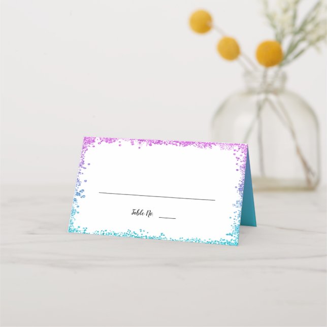 Carte De Placement Parties scintillant violet Turquoise Faux pliée (Devant)